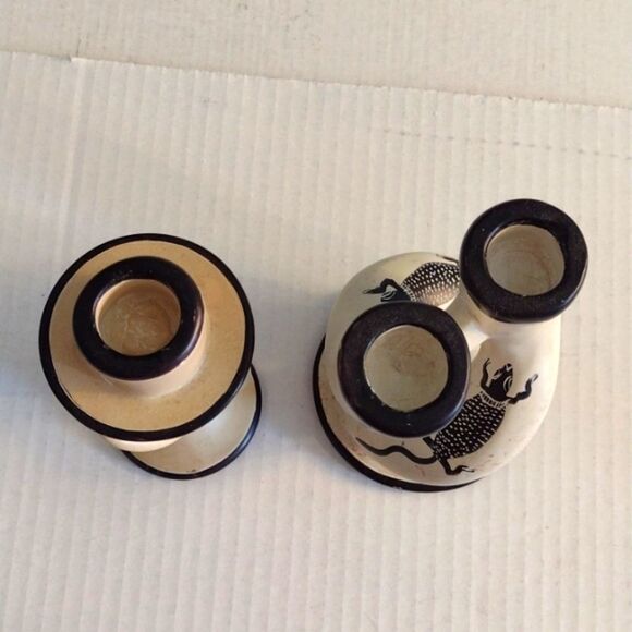 2 90s Y2K Hand-Carved Kenya African Soapstone Candle Holders Lizard Decor Boho - Picture 2 of 16